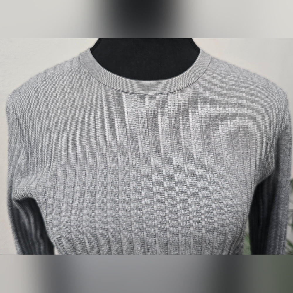 Theory Gray Ribbed Matte Viscose Long Sleeve Sweater Dress Size M Midi Office - Picture 5 of 7